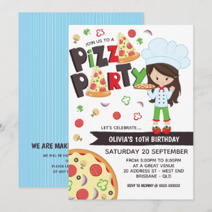 Fille Pizza Fête Invitation Anniversaire