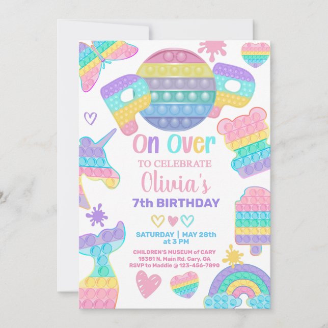 Fille popit invitation fête d'anniversaire. POPIT. (Devant)