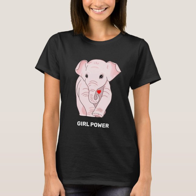 Fille Power Eléphant rose tenant un T-shirt de coe (Devant)