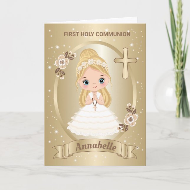 FILLE PREMIÈRE COMMUNION SAINTE CARTE DE SAINTE (Devant)