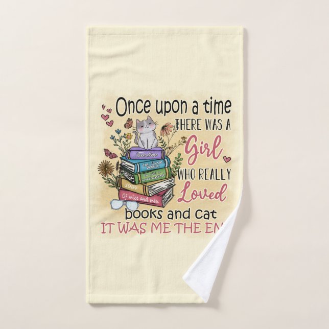 Fille qui aime les livres et les chats (Serviette à main)