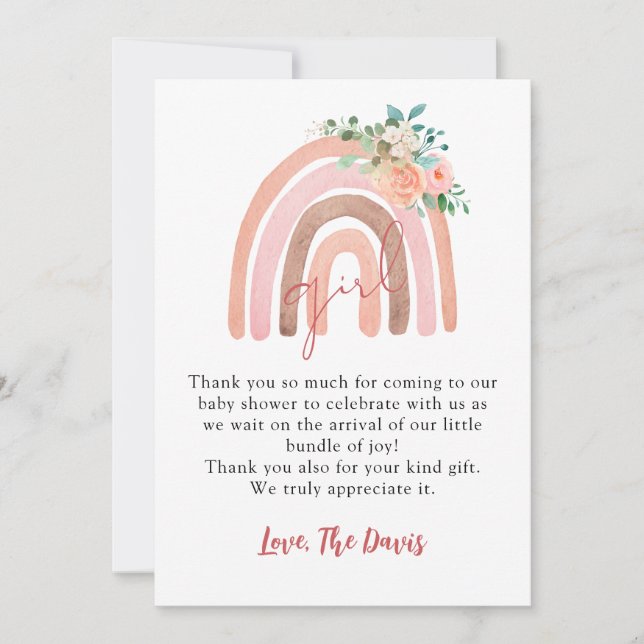 Fille Rainbow Baby, Boho Baby shower Carte de reme (Devant)