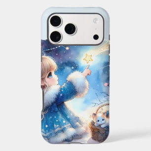 Fille rêveuse contemplant les étoiles à l'aquarell