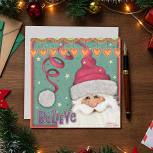 Fille rose Croire Père Noël Carte de Noël