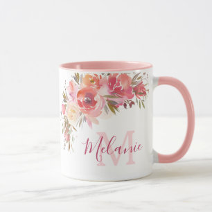 Fille rose et corail Roses nom Monogram Mug