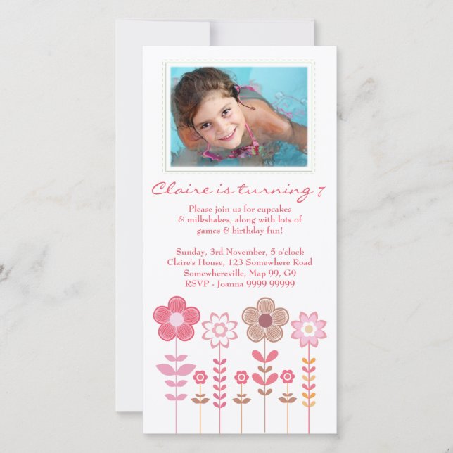 Fille rose Fille Anniversaire Carte photo Modèle (Devant)