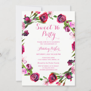 Fille Rose Fleur Douce 16 Fête Invitation