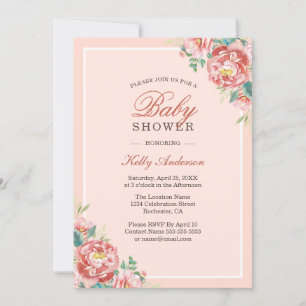 Fille rose Floral Baby Shower Invitations
