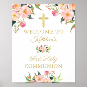 Fille rose Floral Première Affiche de bienvenue de
