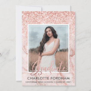 Fille Rose Gold Photo Graduation Party Invitation