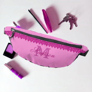 Fille rose parties scintillant zigzag, monogramme