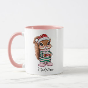 Fille rose personnalisé Écureuil de Noël Mug