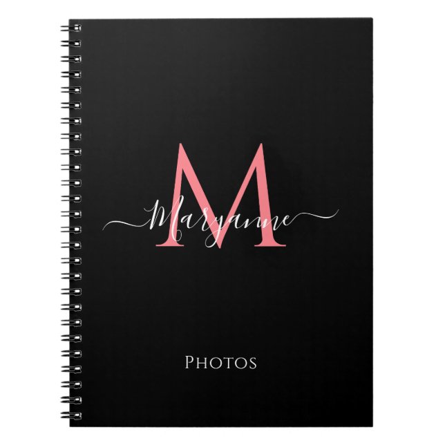 Fille rose Personnalisé Monogramme Carnet noir (Devant)