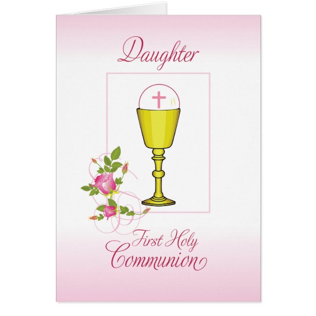 Fille Rose Première Communion Sainte, Chalice, Hôt (Devant)