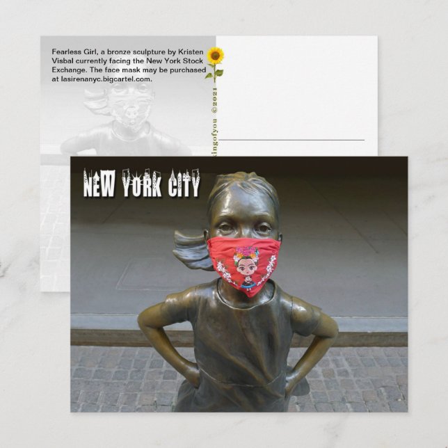 Fille sans peur avec masque brodé, NYC - H carte p (Devant / Derrière)