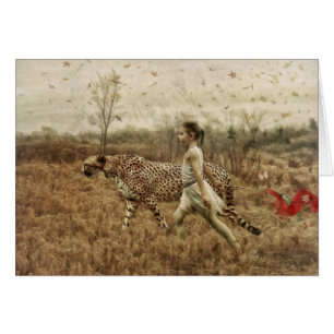 Fille sauvage à pied avec une carte d'art Cheetah