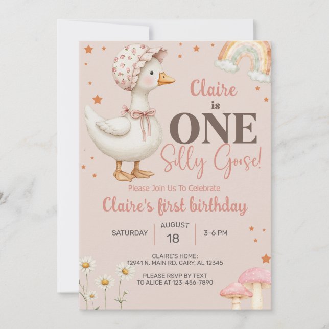 Fille Silly Goose 1er invitation de premier annive (Devant)