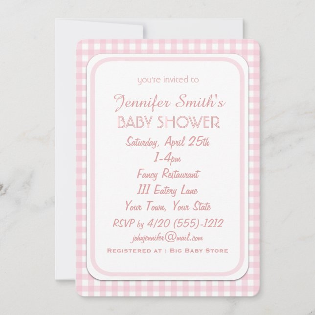 Fille simple rose chèque bébé douche Invitations (Devant)