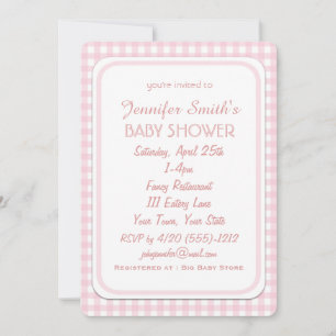 Fille simple rose chèque bébé douche Invitations