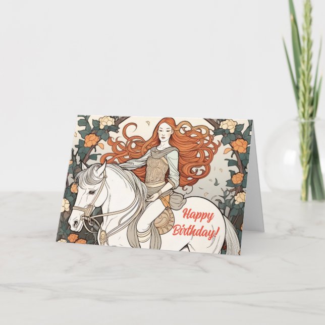 FILLE SUR CHEVAL CARTE D'ANNIVERSAIRE (Devant)