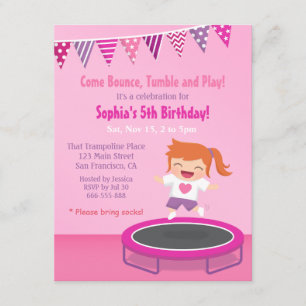 Fille sur trampoline Cartes d'invitation pour l'an