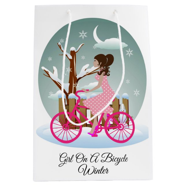 Fille Sur Un Vélo Sac Cadeau D'Hiver - Moyen, Matt (Devant)