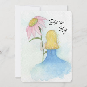 Fille tenant une fleur géante "Dream Big" Cartes à
