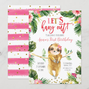 Fille tropicale Sloth Invitation d'anniversaire