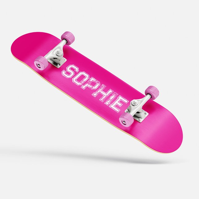 Fille Varsity Pink Skateboard Nom personnalisé (Girly Varsity Pink Skateboard Personalized Name)