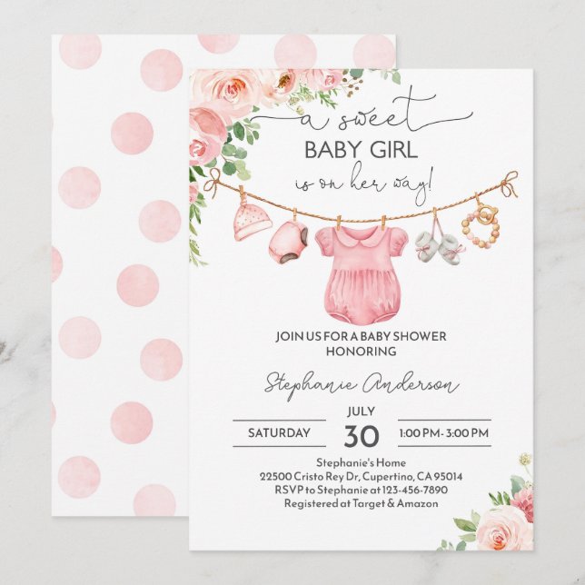 Fille Vêtements de bébé Baby shower Invitation Un  (Devant / Derrière)