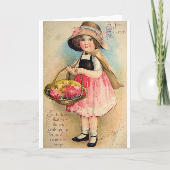 Fille Victorienne Avec Fleurs Carte Pâques (Devant)