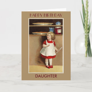 Fille vintage dans la carte d'anniversaire rouge