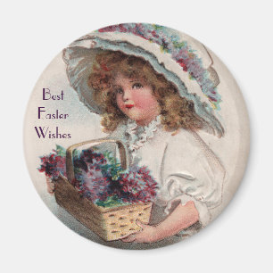 Fille vintage de Pâques dans Bonnet Magnet