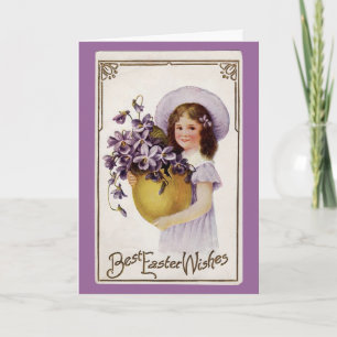 Fille vintage de Pâques Violet - Carte