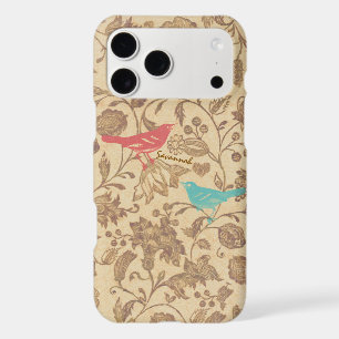 Fille Vintage Motif Oiseau de l'Amour Aqua Rouge