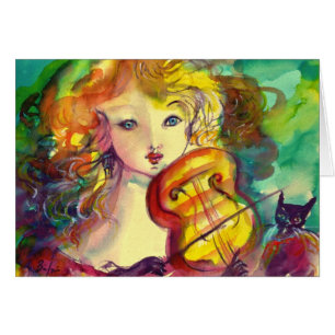 FILLE VIOLINISTE, VIOLIN ET CAT