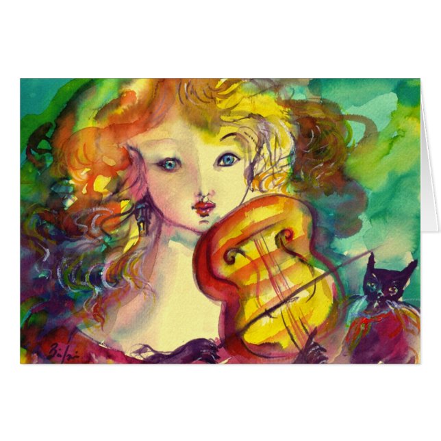 FILLE VIOLINISTE, VIOLIN ET Fête des mères CAT (Devant horizontal)