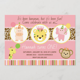 Fille Zoo Invitation à la fête d'anniversaire