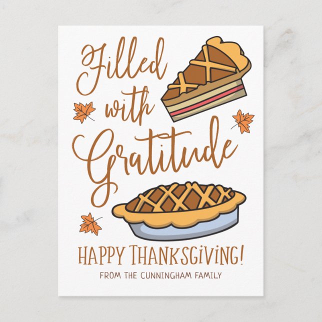 Filled with Gratitude Happy Thanksgiving Holiday Postcard (Front)