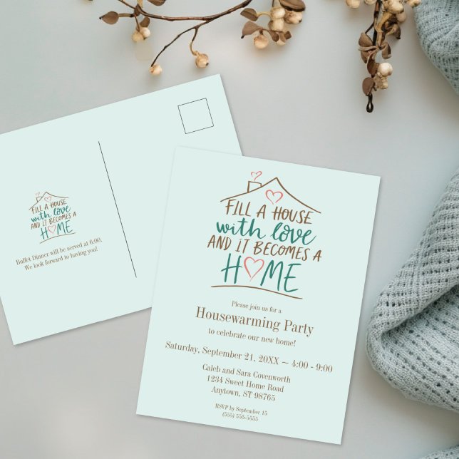 Filled with Love Customizable Housewarming Postcard (Filled with Love Housewarming Invitation Postcard)