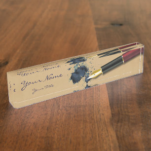 Filler Fountain Pen with Ink Blot - Desk Nameplate