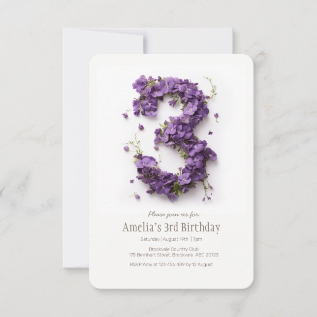 Filles 3e anniversaire floral Invitation (Devant)
