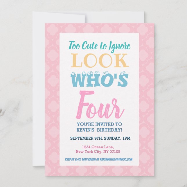 Filles 4e anniversaire Invitation Discours (Devant)