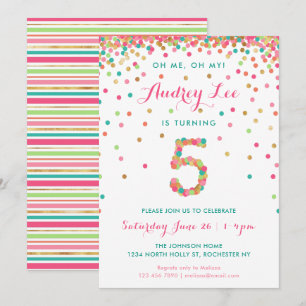 Filles 5e anniversaire Invitation fête d'anniversa