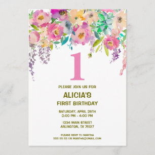 Filles à fleurs d'aquarelle invitation d'anniversa