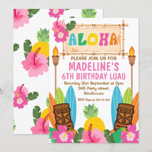 Filles Aloha Luau Invitation Anniversaire