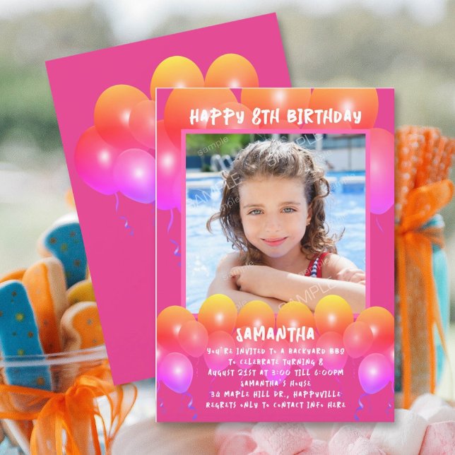 Filles Anniversaire Fête Ballons Invitation (Créateur téléchargé)