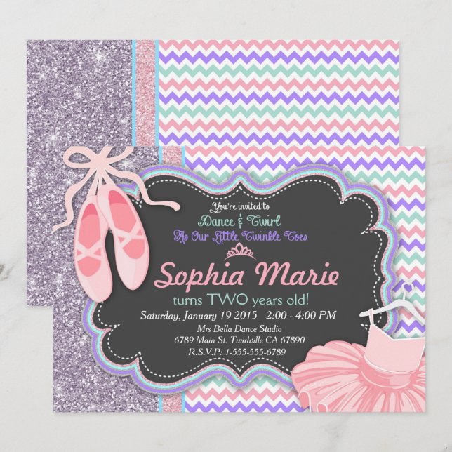 Filles Ballerina Invitation de fête d'anniversaire (Devant / Derrière)