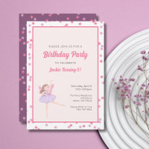 Filles Ballerina Star Anniversaire Fête Invitation