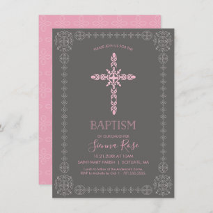 Filles Baptême, Invitation Christening avec Croix